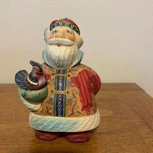 G. DeBrekht Bird Watcher Santa wood carving
